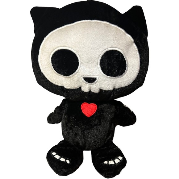 Fiesta Other - Skelanimals Plush Cat 13" Black White Skeleton Red Heart Fiesta Stuffed